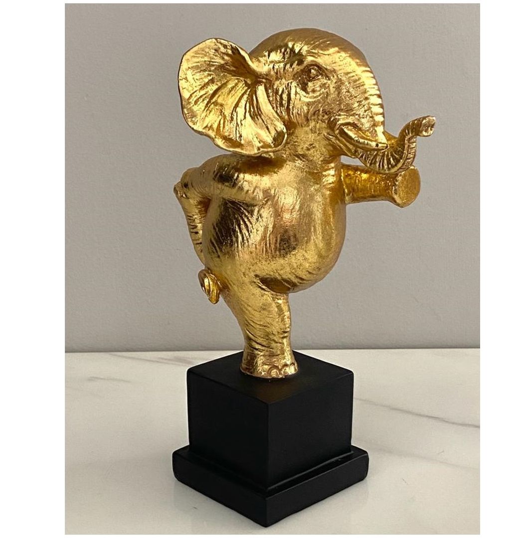 Estatuilla de elefante en resina dorada