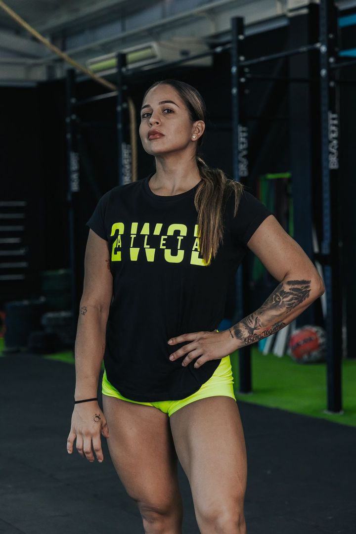 T- SHIRT   ATLETA DAMA NEGRO - AMARILLO NEON