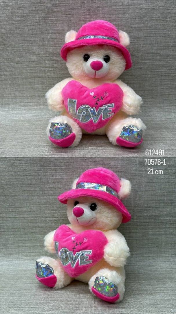 OSO PAVA CON CORAZÓN FUCSIA 21 CM