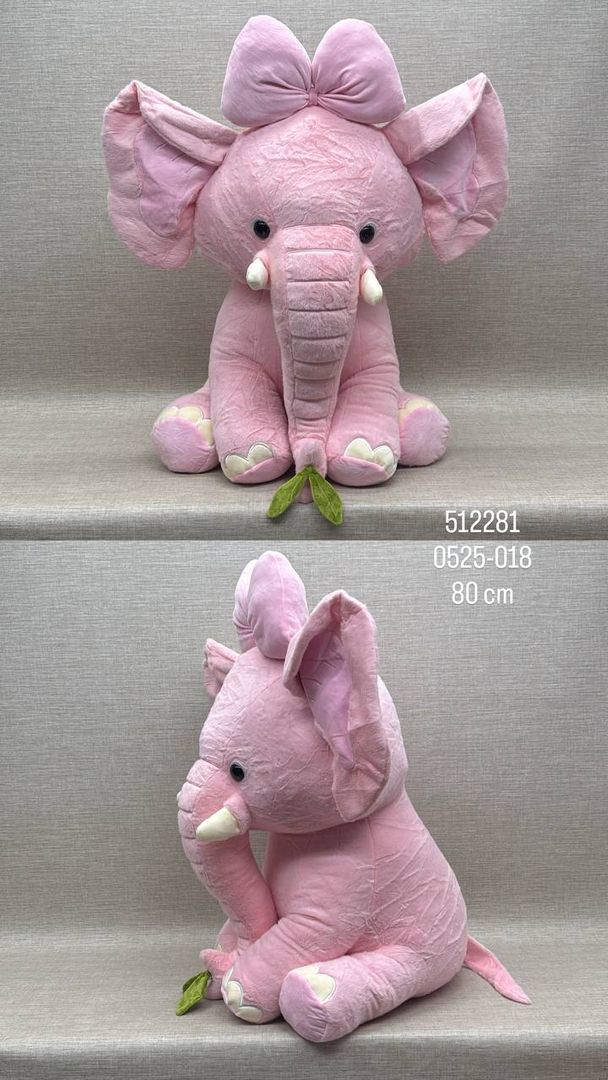 ELEFANTE ROSA  CON MOÑO DE 80 CM 