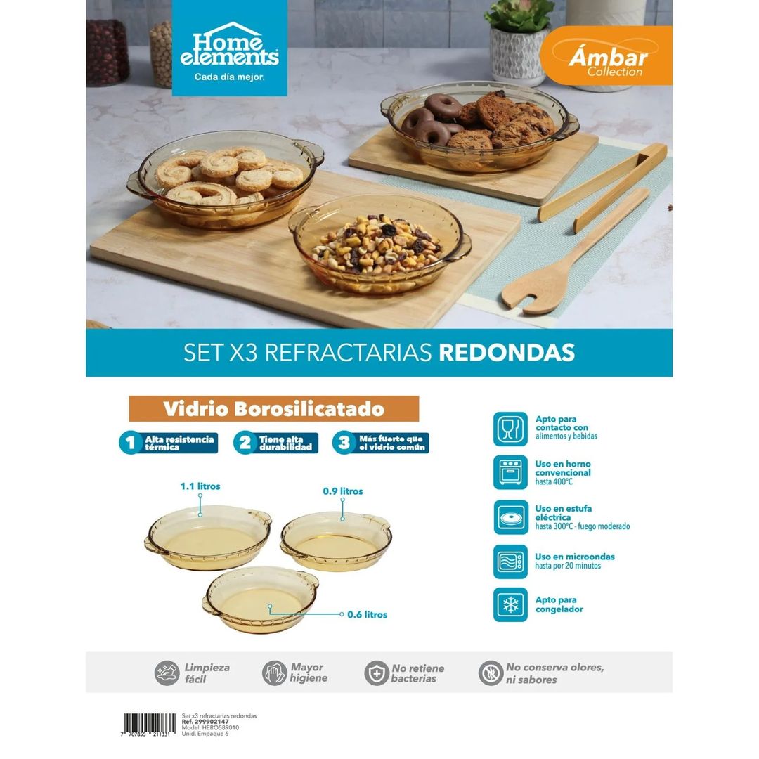 SET X3 REFRACTARIAS REDONDAS ÁMBAR HOME ELEMENTS