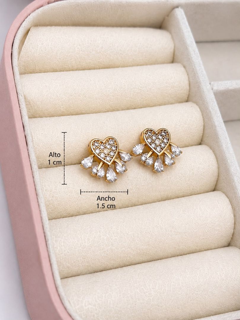Aretes Corazón Brillante en Rodio Dorado