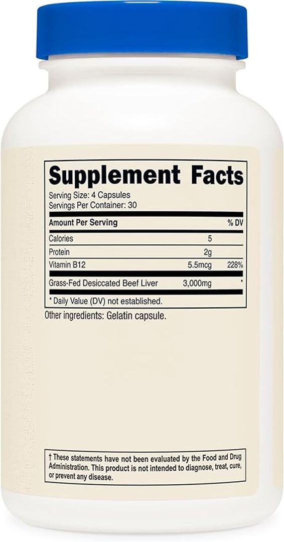 Hígado de res desecado 750 mg por cápsula 120 cap NUTRICOST