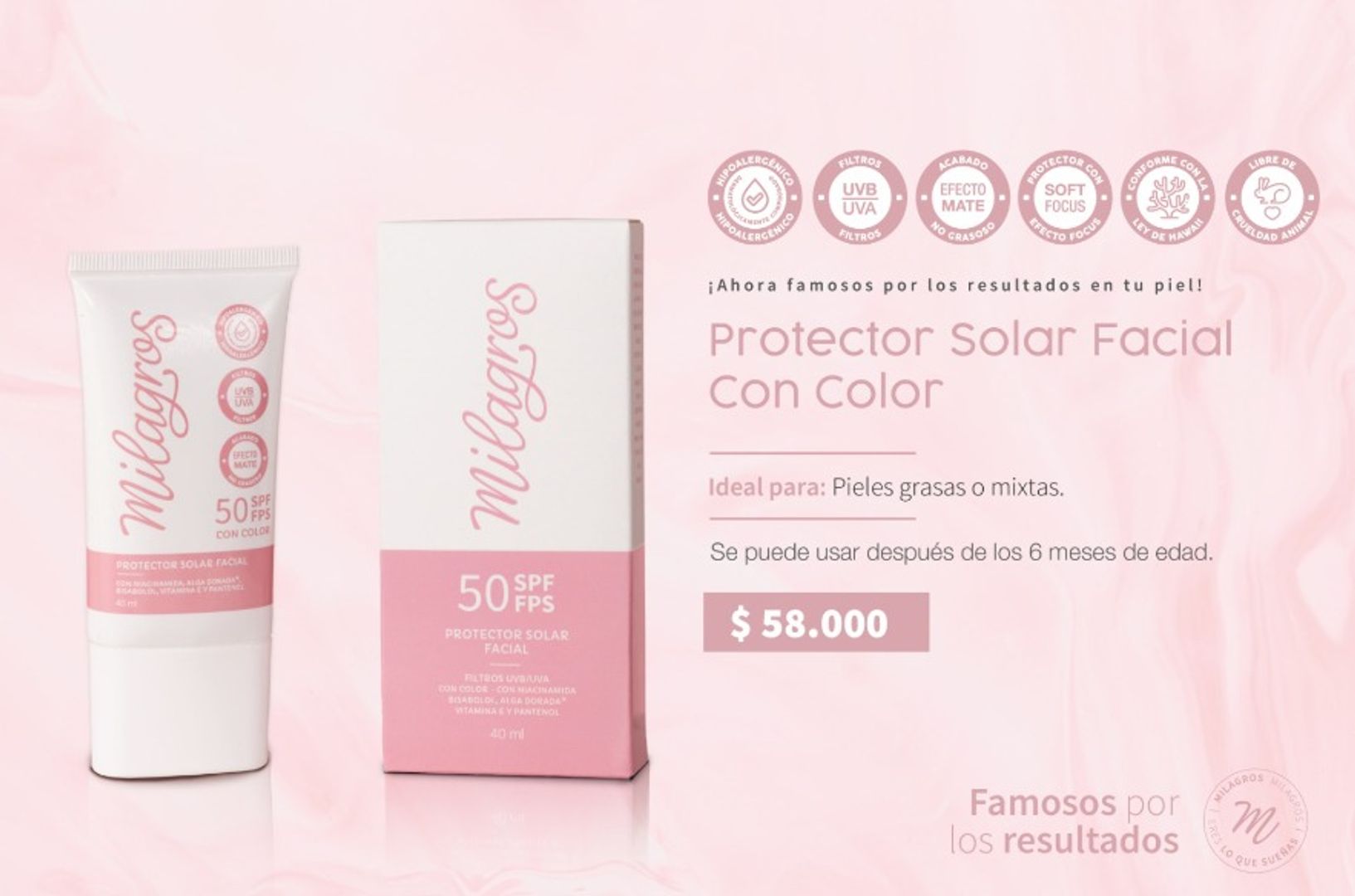 Bloqueador solar con color Milagros