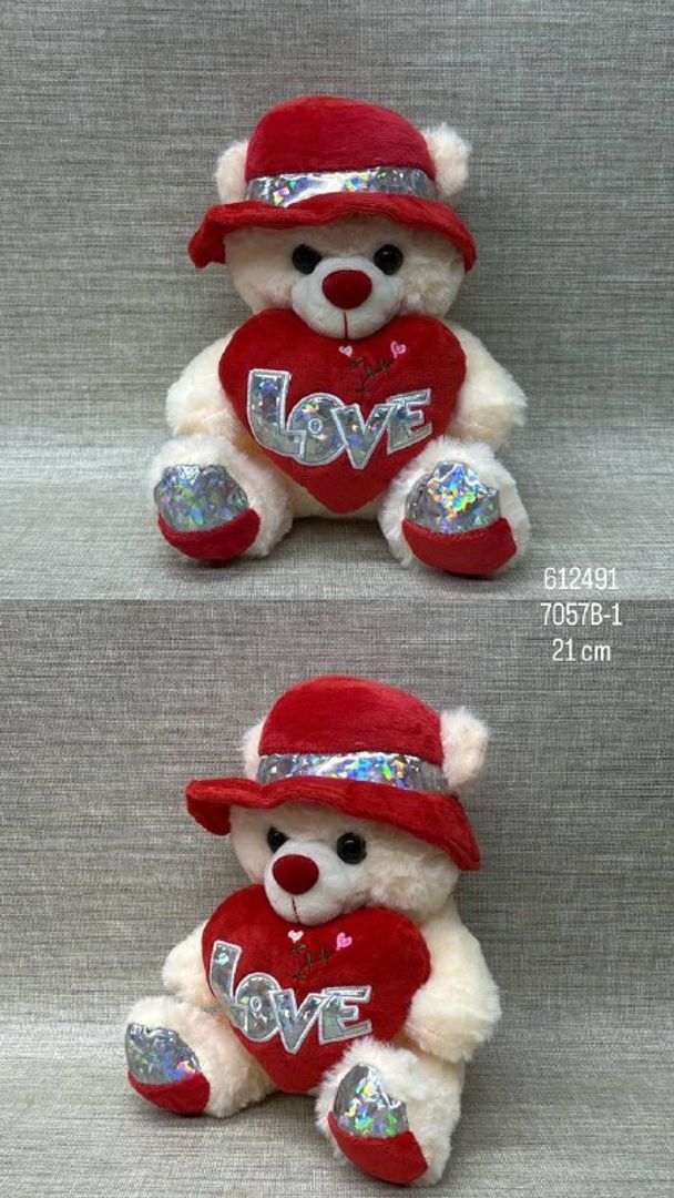 OSO PAVA CON CORAZÓN ROJO 21 CM