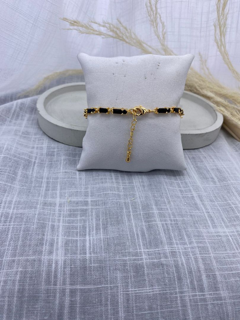 Pulsera, piedra negra, oro rosa, covergold 