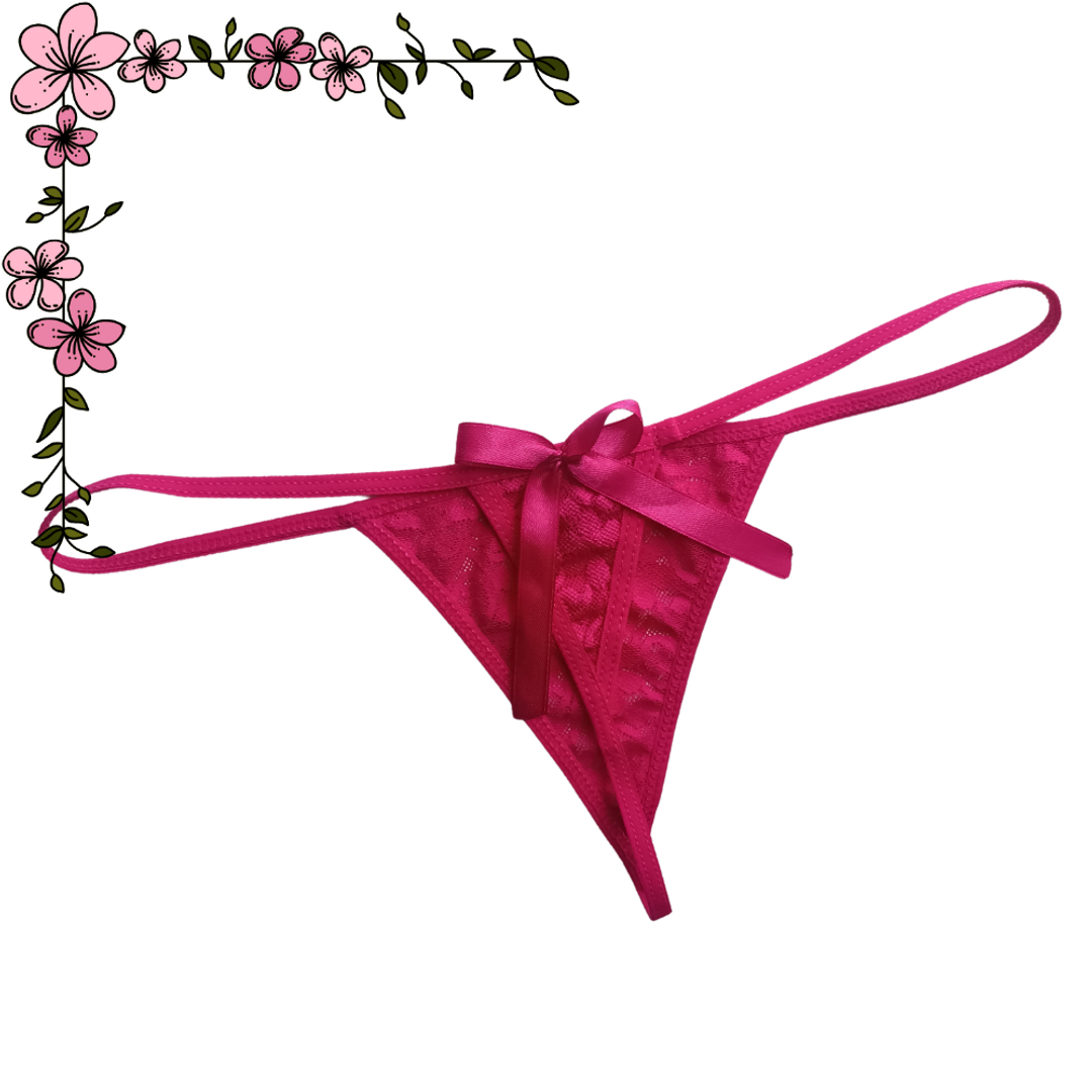 Tanga hilo con moño trasero en mallatex 