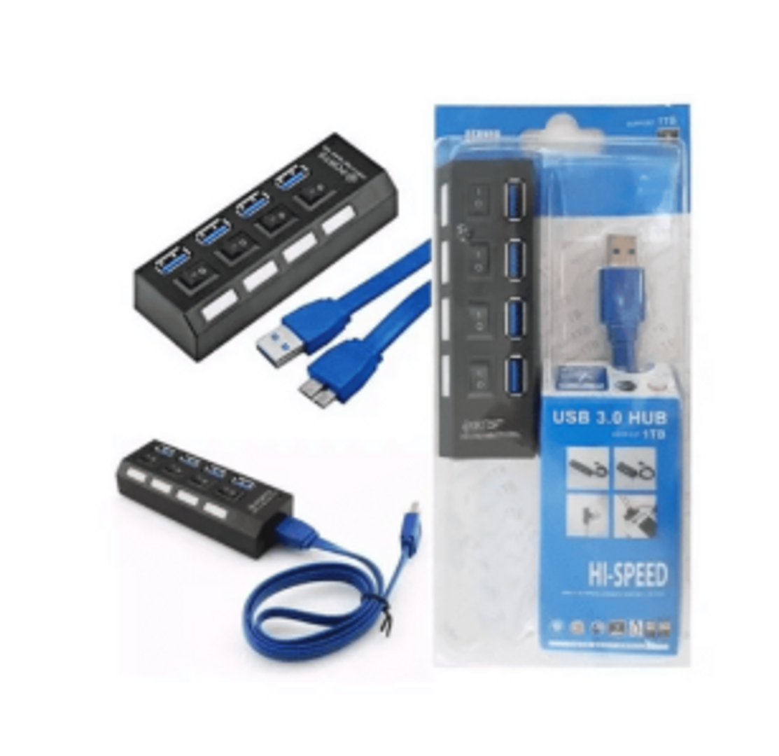 HUB SWITCH 4 PUERTOS 3.0 CABLE 3.0 CON INTERRUPTORES