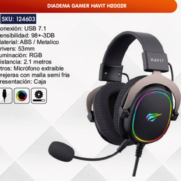 Imagen del producto DIADEMA GAMER HAVIT H2002R