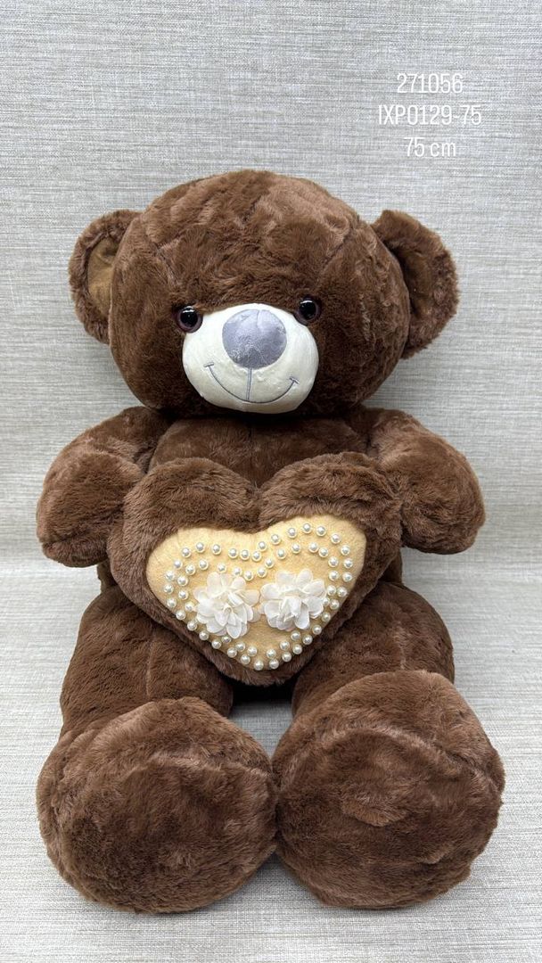 OSO CAFE PATAS LARGAS CON CORAZON DE PERLAS  75 CM
