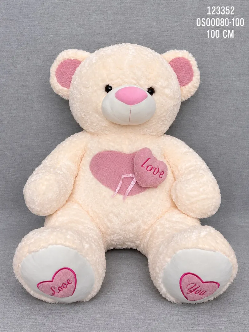 OSO CREMA CON CORAZON BORDADO LOVE 100 CM