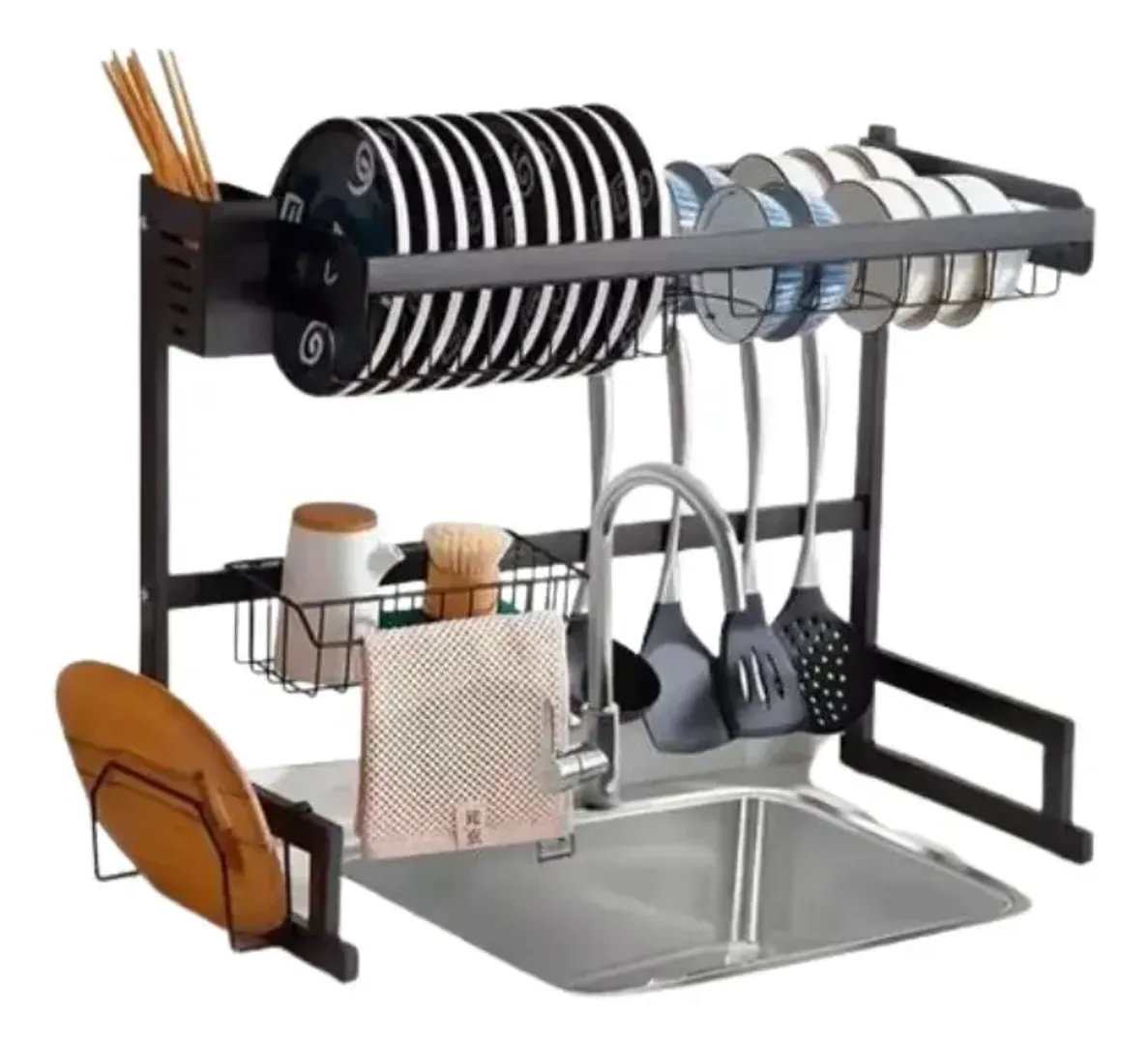 Escurridor De Loza Organizador Platos Utensilios Cocina 65cm Color Negro
