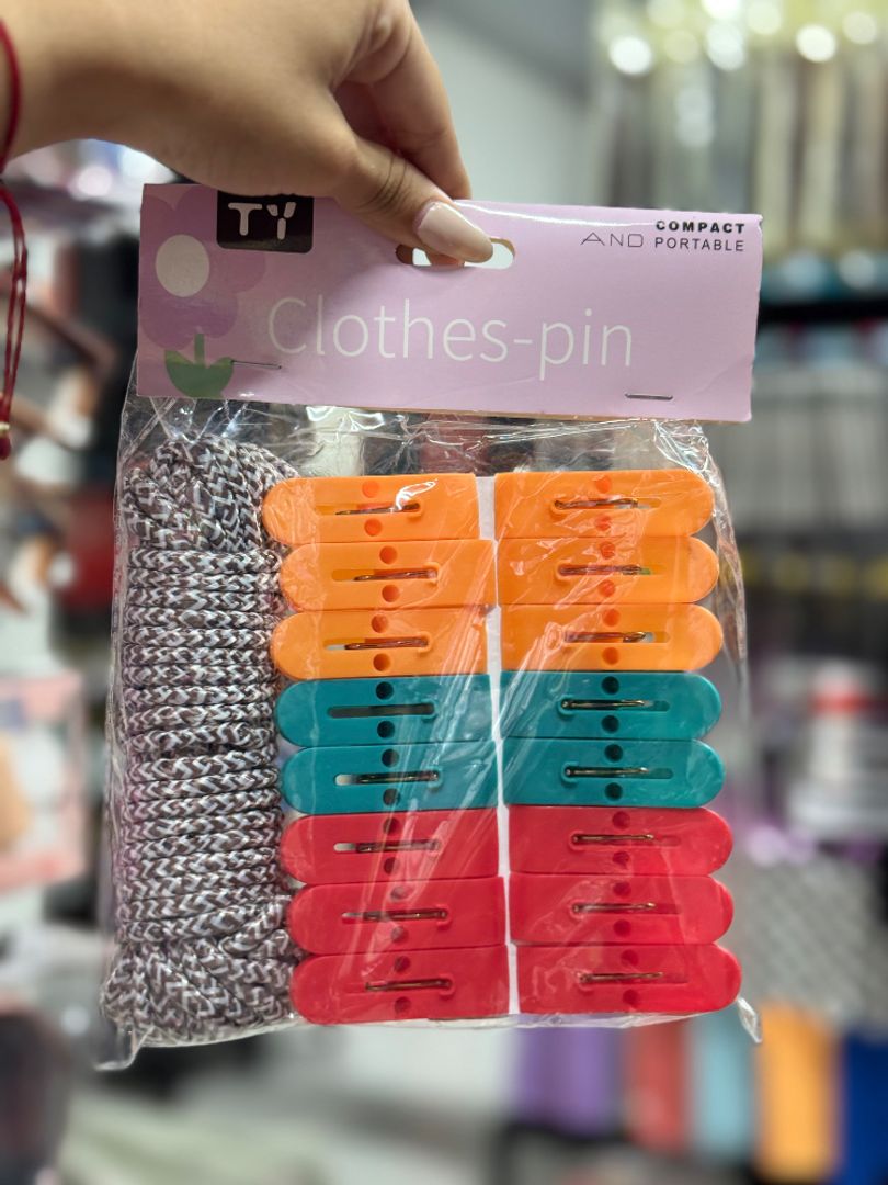 Kit de Cuerda para Ropa con Pinzas Plastificadas