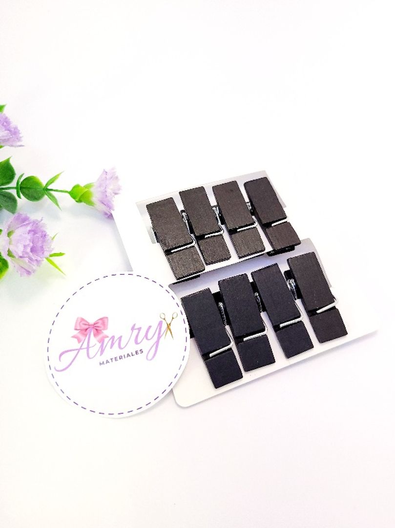 8 Pinzas de Madera Negras 