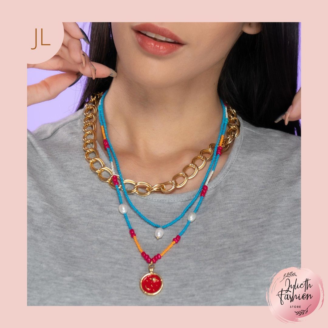 Collar 3 líneas mostacilla y Latón 