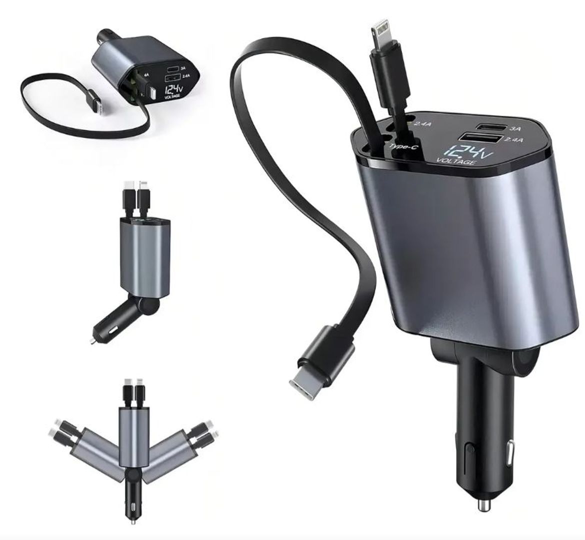 Adaptador de carro Retráctil Tipo C y Lightning 120W Y3