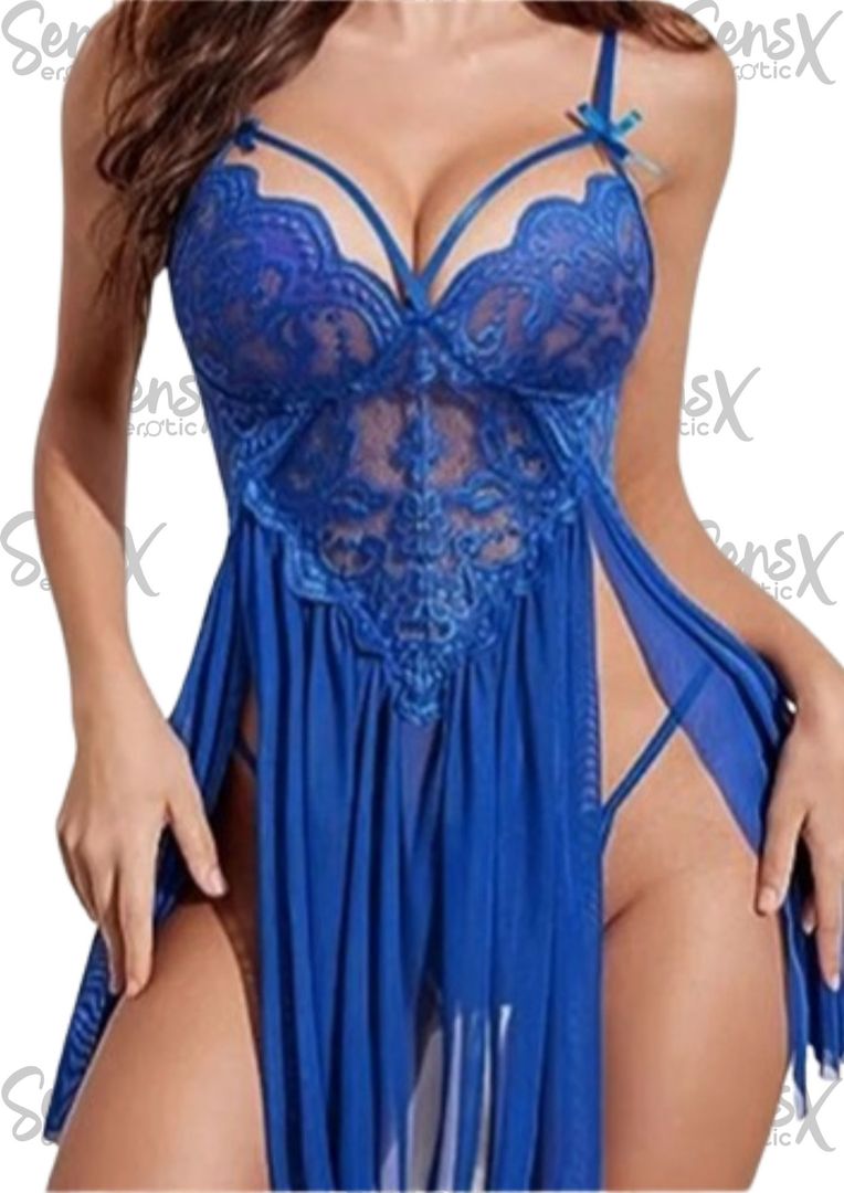 Conjunto de lencería de 2 piezas para mujer, camisón de encaje transparente sin mangas con Tanga de cintura baja, Verano