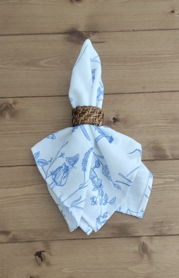 SERVILLETAS DE LINO - FLORES AZULES