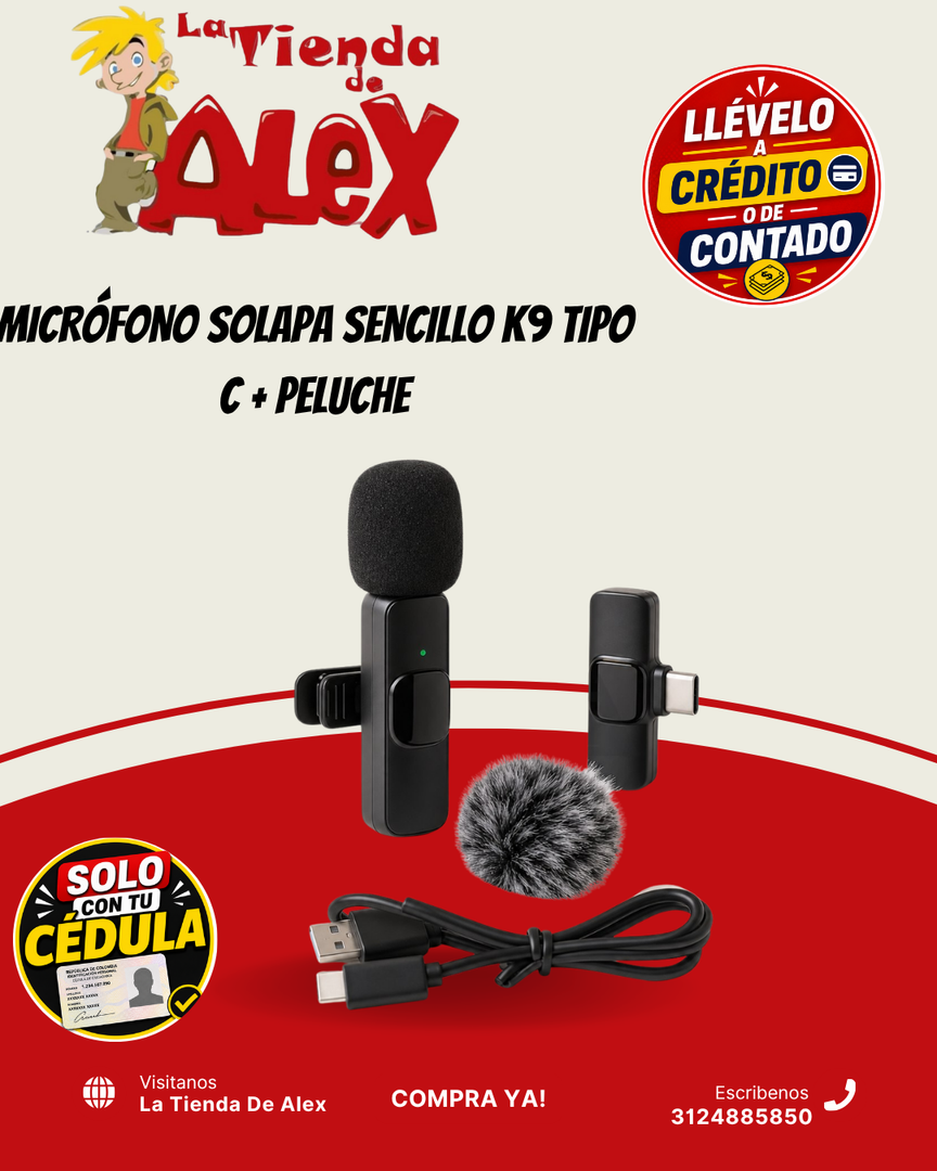 MICRÓFONO SOLAPA SENCILLO K9 TIPO C + PELUCHE