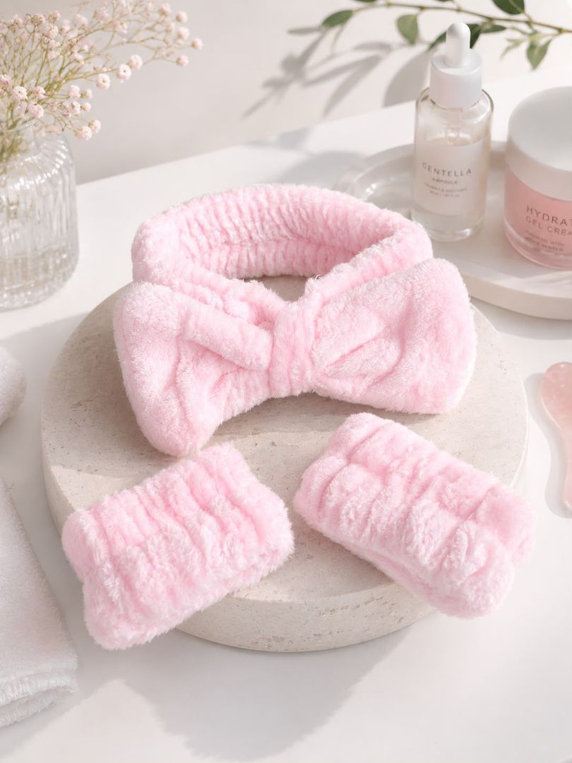 SET SKIN CARE DIADEMA + MUÑEQUERAS ROSADO