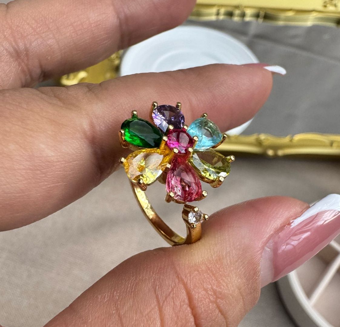 Anillo giratorio flor grande rodio 