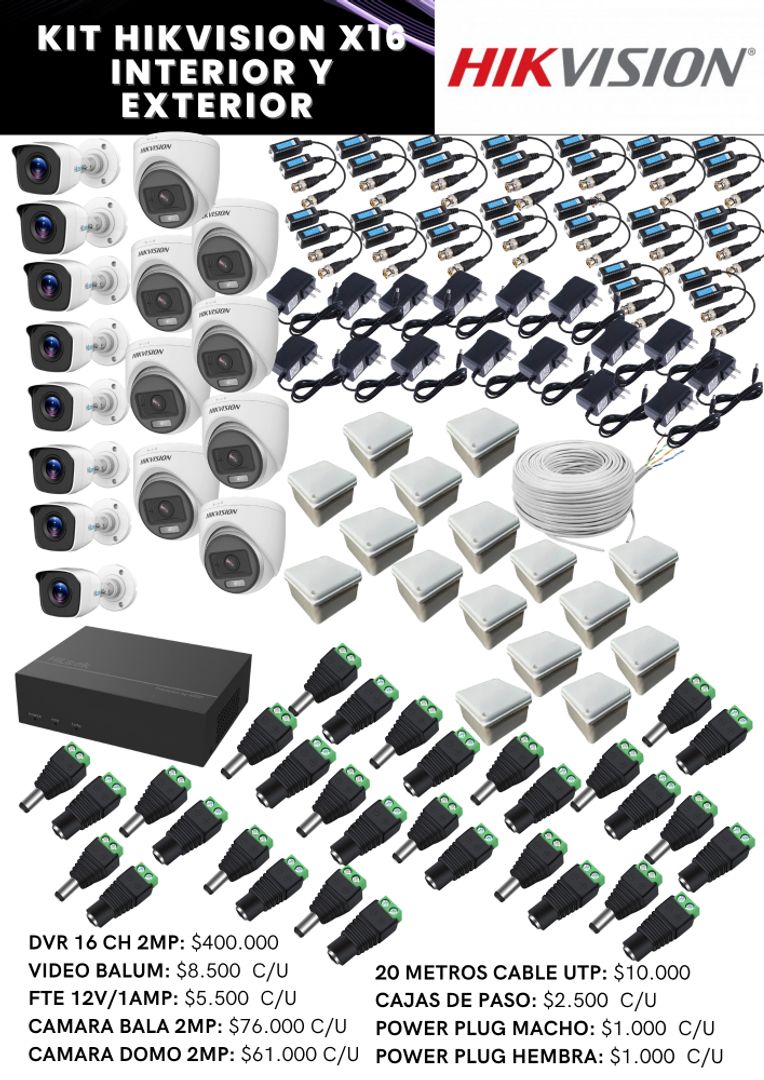 KIT HIKVISION X16 INTERIOR Y EXTERIOR