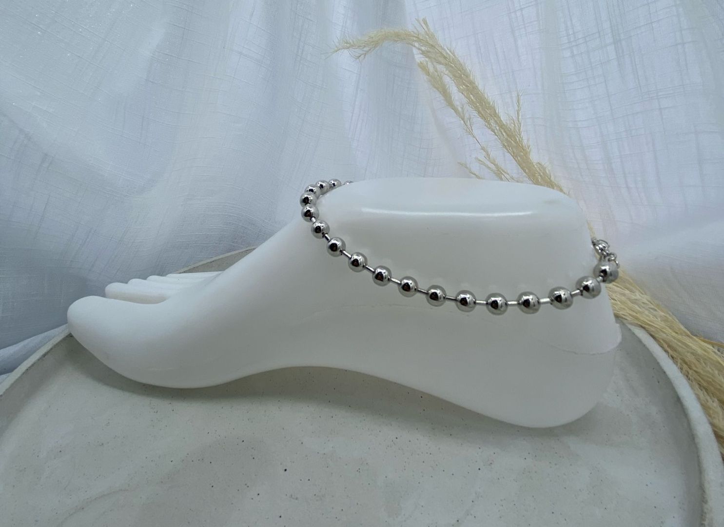 Tobillera perlas, grande, plateada, covergold 