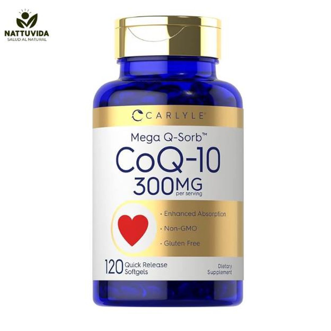 CoQ10 300mg 120 cápsulas blandas Mega Q-Sorb Coenzyme Q10 con extracto de pimienta negra CARLYLE