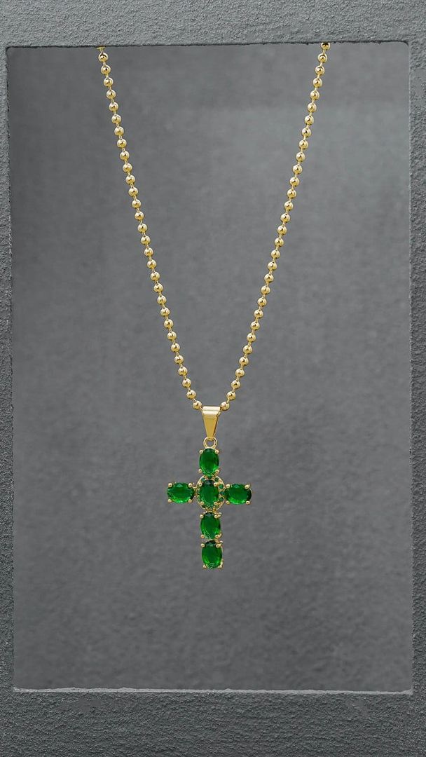 Cadena militar lisa dije cruz verde 