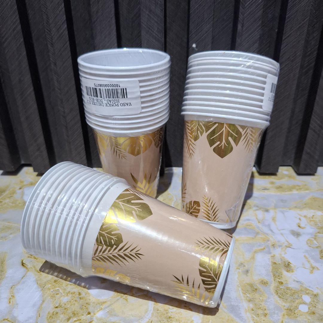 VASO X12 UND HOJAS DORADO/ROSA