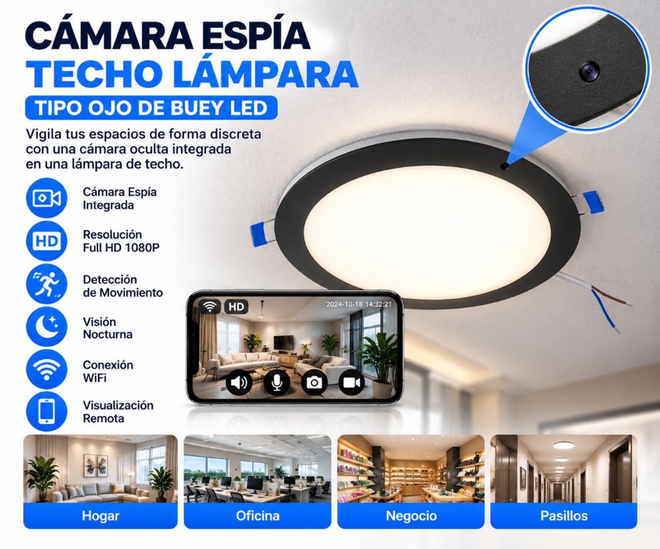 Cámara Espía Techo Lámpara 