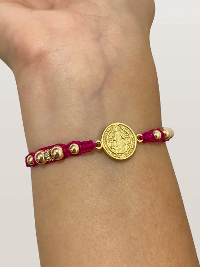 Pulsera San Benito balin 4-5mm tejido macramé 