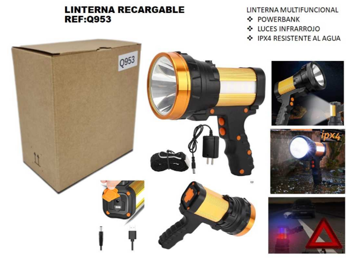 LINTERNA RECARGABLE RESISTENTE AL AGUA Q953