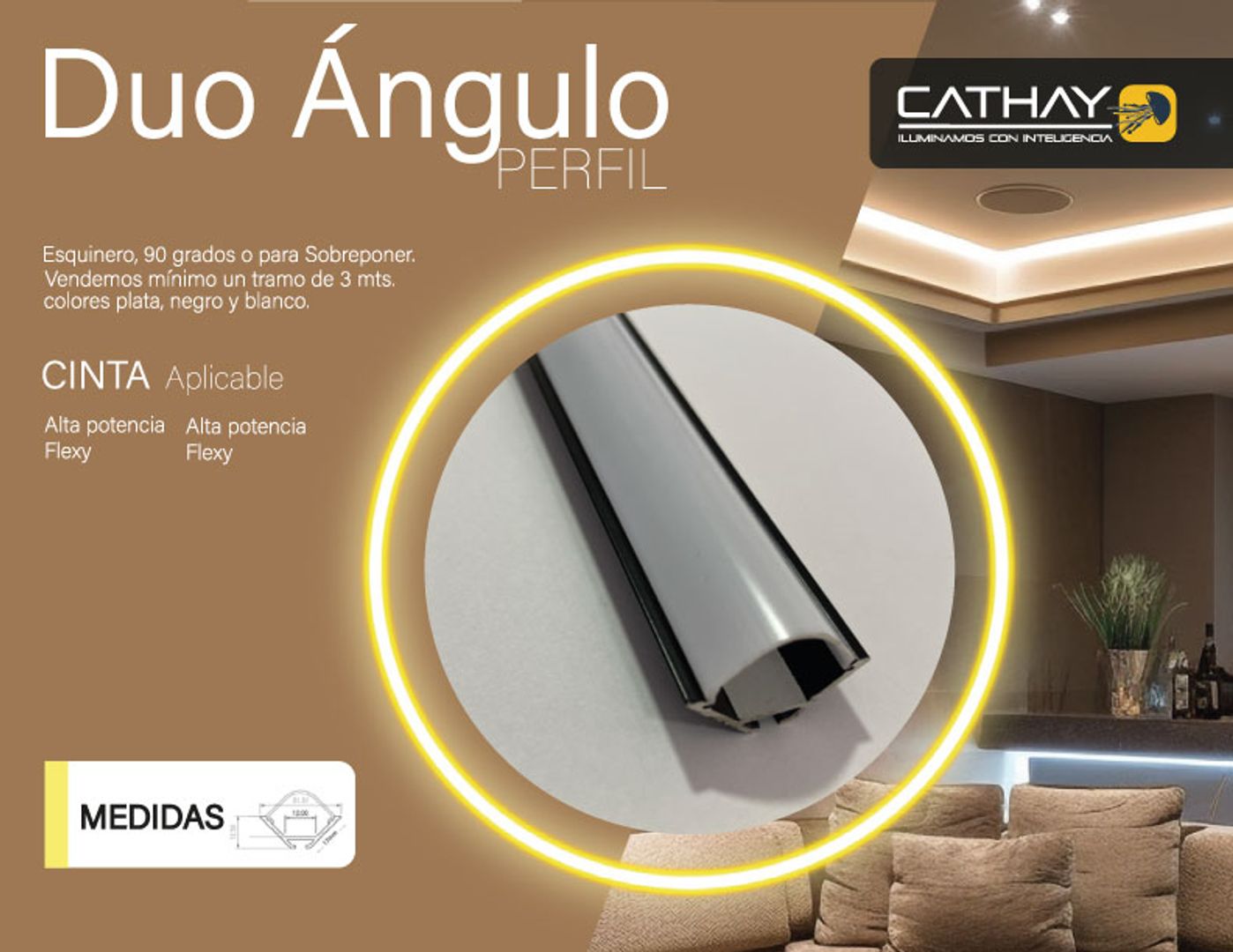 PERFIL ESQUINERO CON PANTALLA ACRILICA OPALIZADA (DUOANGULO) 3 MTS  