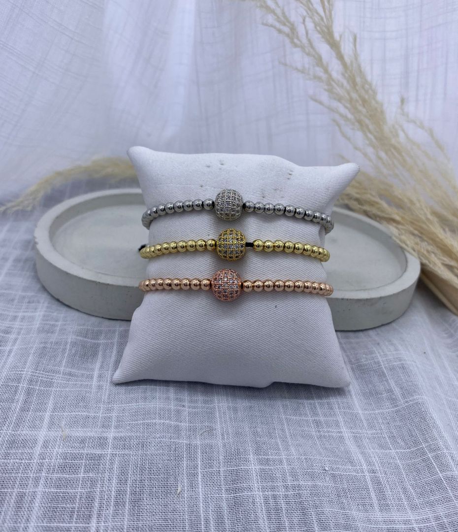 Pulsera perla hilo, oro rosa, dorado, plateado, covergold 