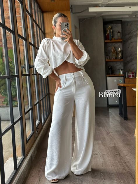 SET PANTALON Y BLUSA ASIMETRICA VY2289 en Azul claro — foto 5