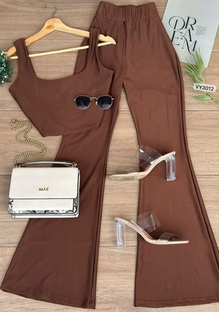 SET BLUSA TIRA Y PANTALON VY3012 en CAFE — foto 3