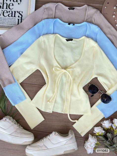BLUSA HILO MANGA LARGA AMARRE ADELANTE VY1082 en Beige — foto 4