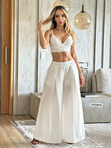 SET BLUSA CORTA Y PANTALON VY2914 en AMARILLO — foto 4