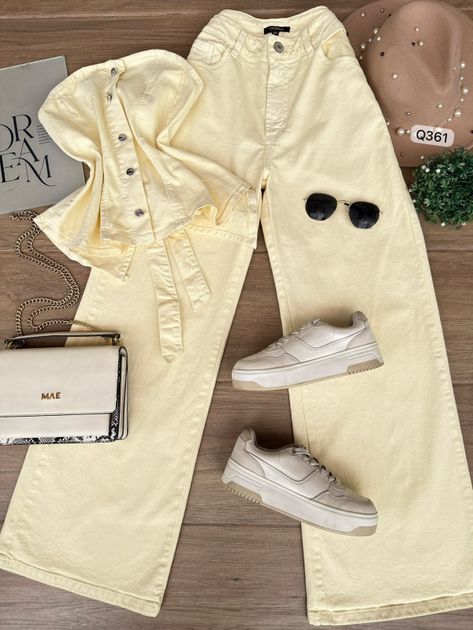 SET DENIM BLUSA ESTRAPLE AMARRA ESPALDA Y PANTALON Q361 en AMARILLO — foto 3