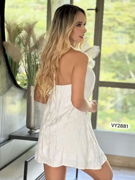 VESTIDO TELA BORDADA VY2881 en CAMEL — foto 6