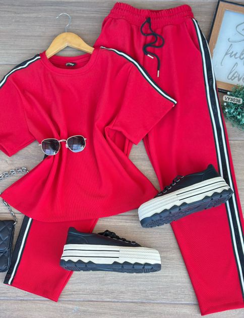 SET RIB BLUSA Y PANTALON HILADILLA VY3038 en ROJO — foto 5