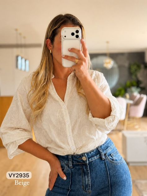 BLUSA MANGA LARGA VY2935 en Beige — foto 3