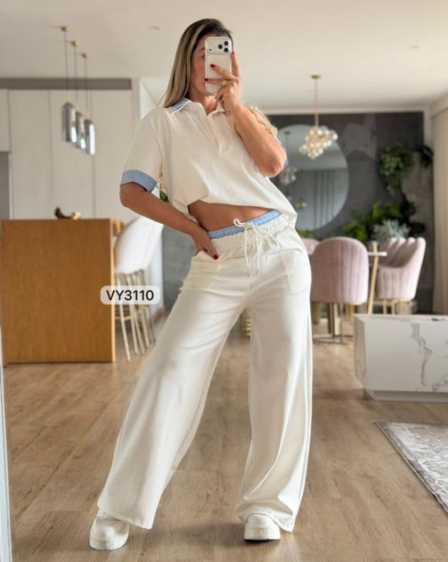 SET BLUSA Y PANTALON CONTRASTE VY3110 en CAFE — foto 3