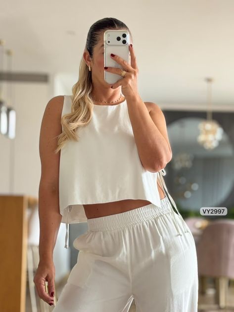 SET BLUSA AMARRAR Y PANTALON VY2997 en AMARILLO — foto 4
