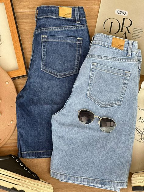 BERMUDA DENIM PRETINA ASIMETRICA Q207 en Azul claro — foto 3