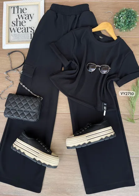 SET SELLOS BLUSA Y PANTALON CARGO VY2710 en Negro — foto 1
