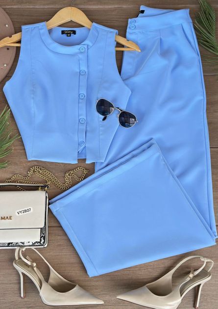 SET CHALECO BOTONES LATERALES Y PANTALON VY2807 en AZUL OSCURO — foto 3