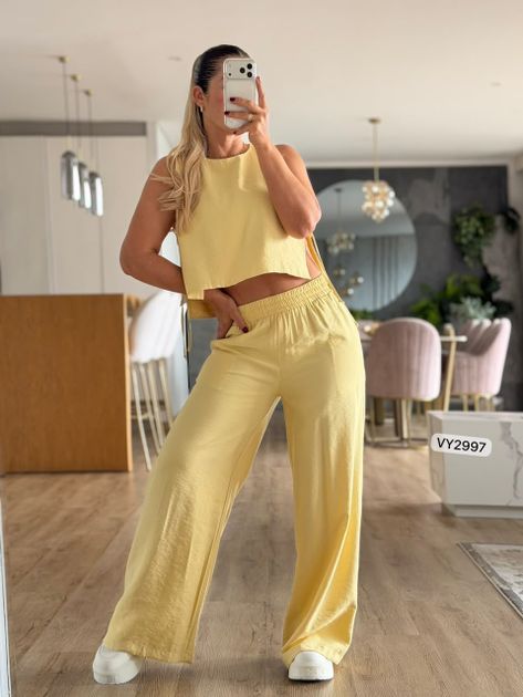 SET BLUSA AMARRAR Y PANTALON VY2997 en AMARILLO — foto 5