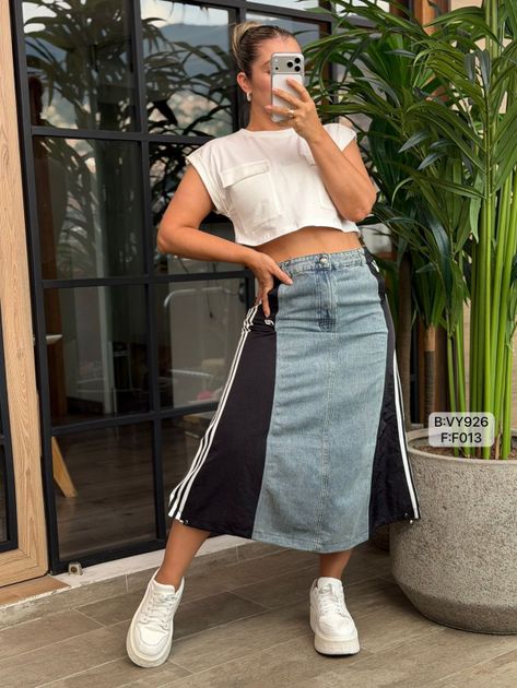 FALDA HIBRIDA DENIM RAYAS F013